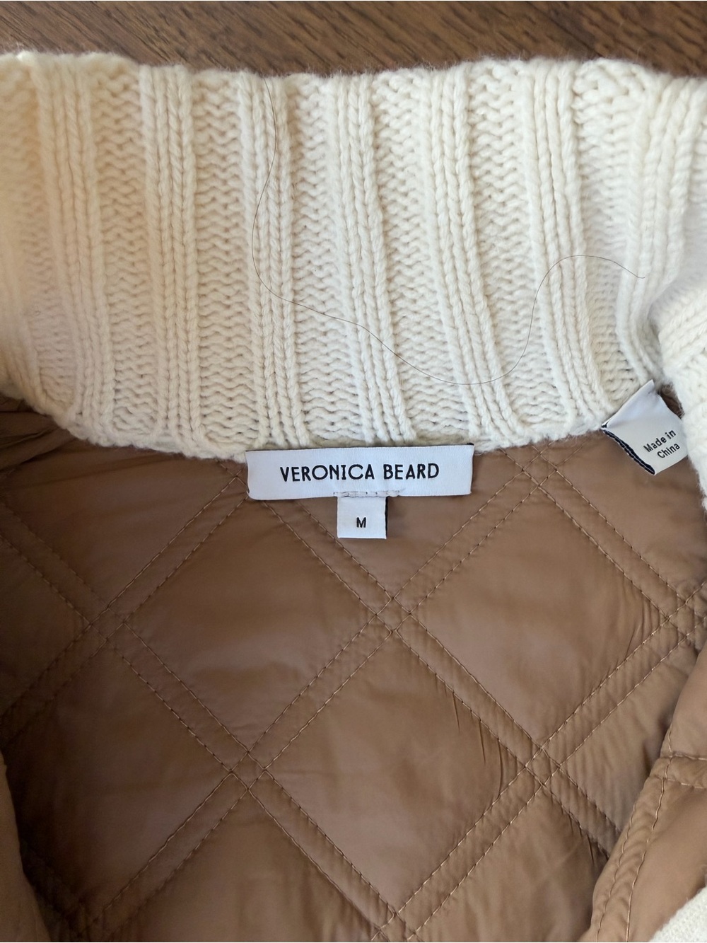 Veronica Beard Petra Tan Quilted Body with Cream Cable-Knit Sleeves Jacket - Picture 4 of 5